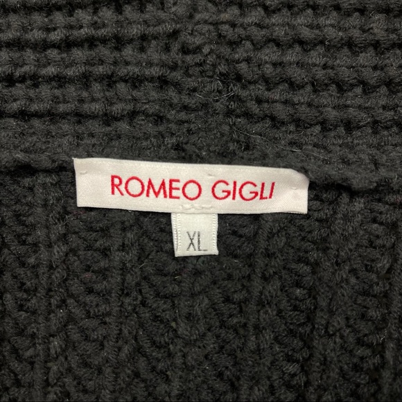 ROMEO GIGLI Wool Black Chunky Knit Slouchy Shawl Collar Cardigan Sweater XL - Picture 2 of 7